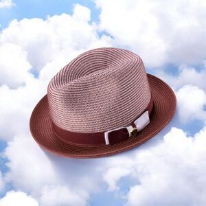 MONTIQUE MENS BURGUNDY BRAIDED TWO TONE STINGY BRIM PINCH FEDORA HAT. H68